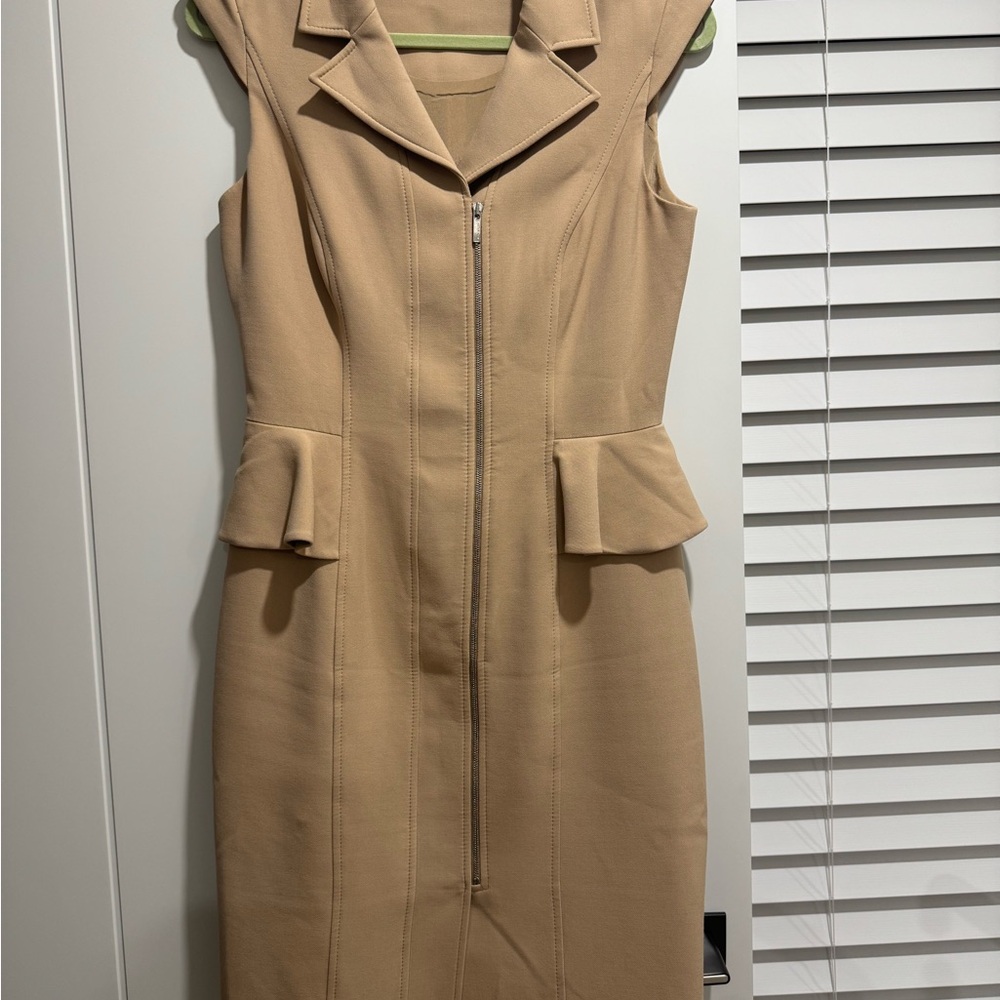 Karen Millen Tan Peplum Trench Dress with Zipper